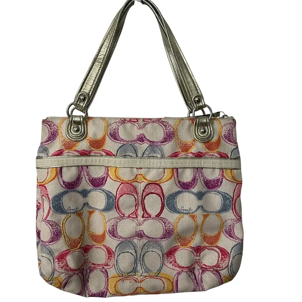 Coach Poppy Dream Glam Tote Multicolor Signature C Shoulder Bag Purse 19023